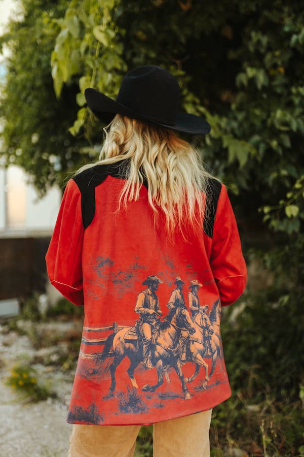 Vintage Printed Suede Western Blazer