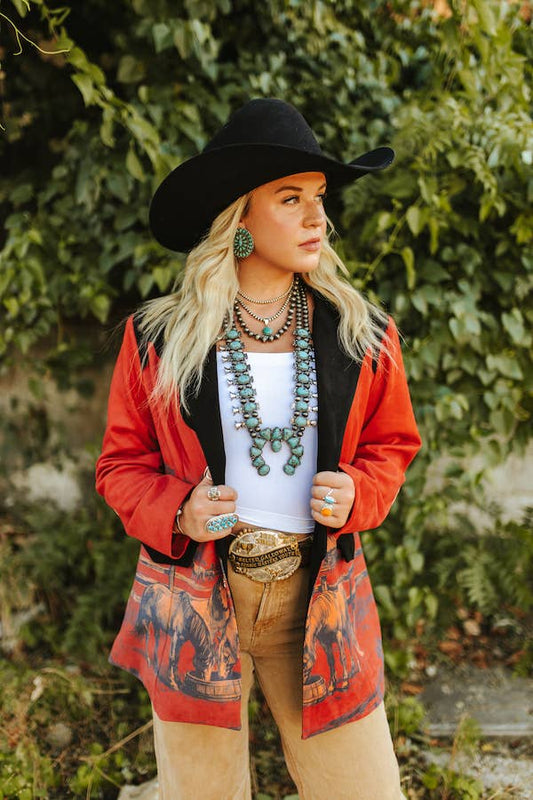 Vintage Printed Suede Western Blazer