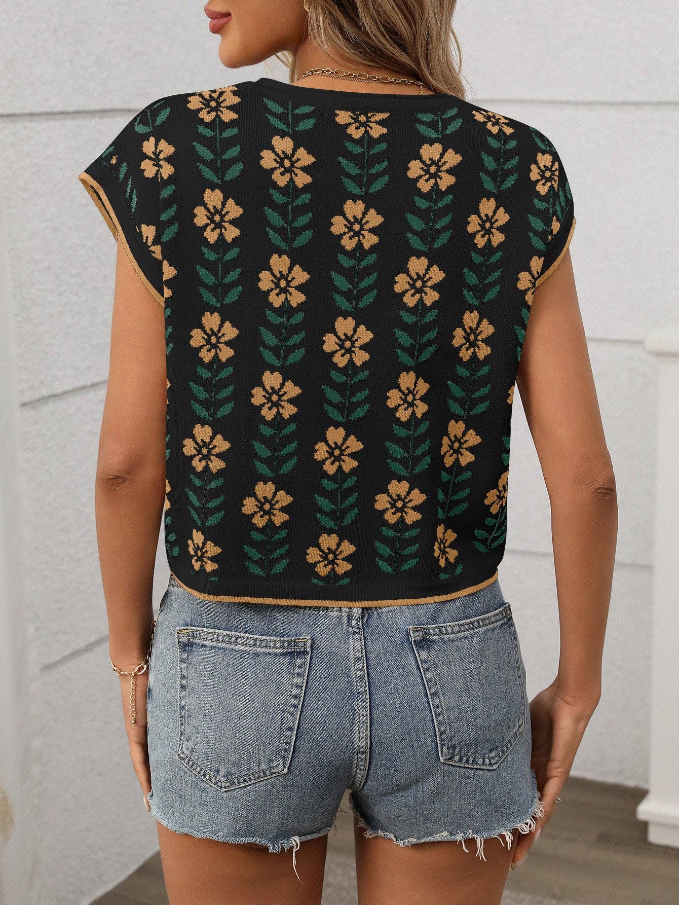 Retro Floral Crop Sweater