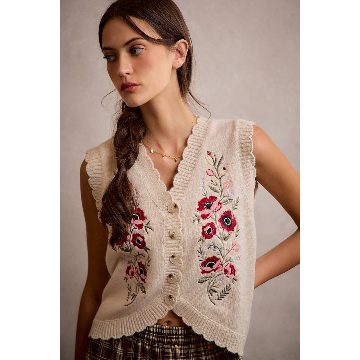 Floral Embroidered Sweater Vest