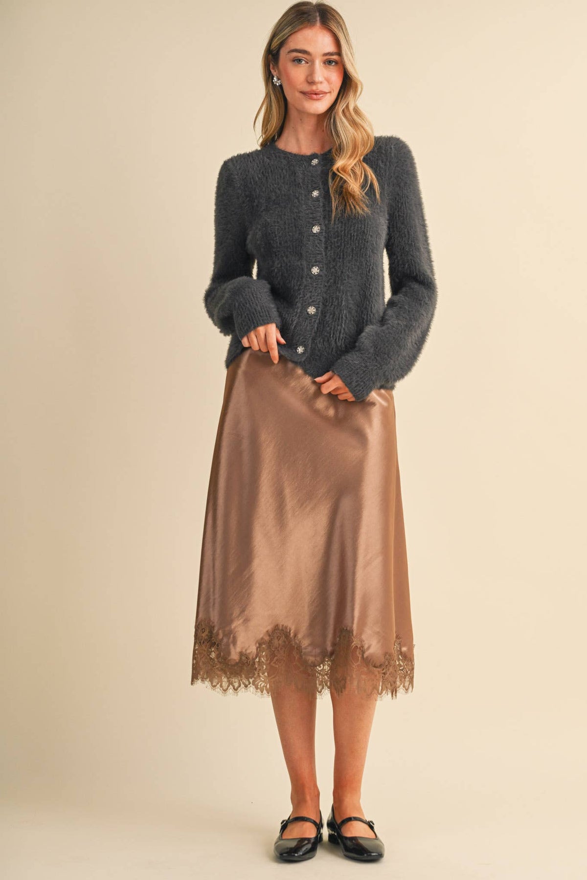 Satin Midi Slip Skirt